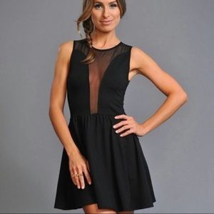 For Love And Lemons Lulu black skater dress with sheer panels, size medium